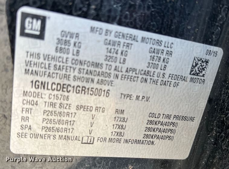 image for item DS2769 2016 Chevrolet Tahoe Police  SUV