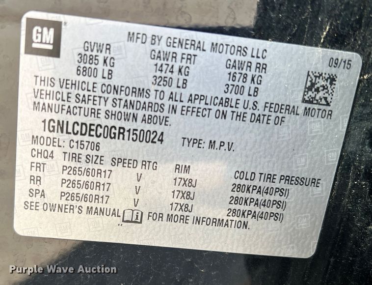 image for item DS2771 2016 Chevrolet Tahoe Police  SUV