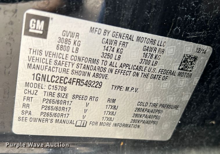 image for item DS2772 2015 Chevrolet Tahoe Police  SUV