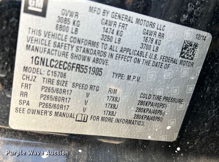 image for item DS2773 2015 Chevrolet Tahoe Police  SUV