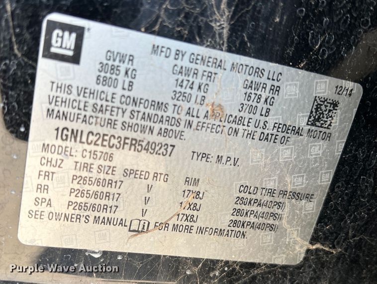 image for item DS2774 2015 Chevrolet Tahoe Police  SUV