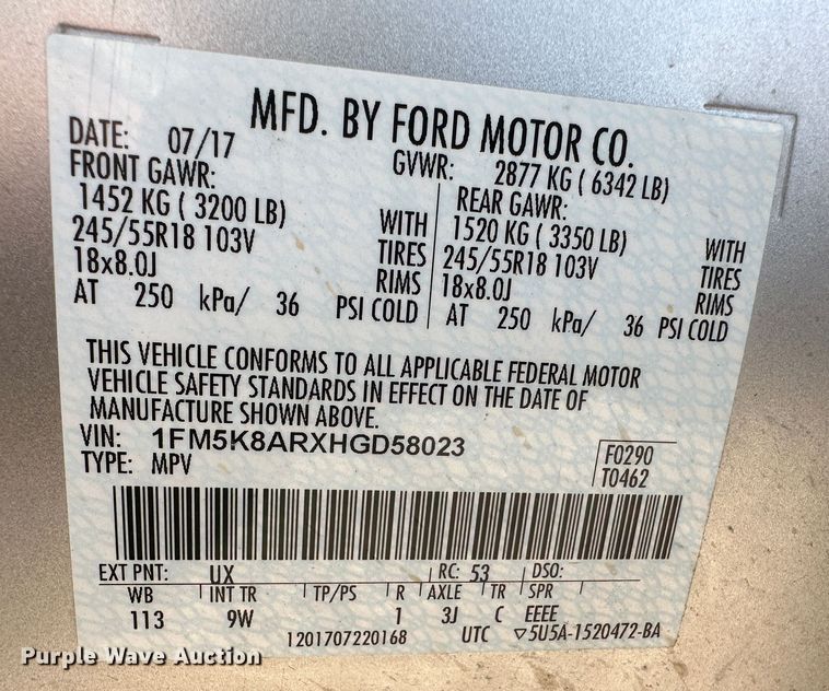 image for item GP9609 2017 Ford Explorer Police Interceptor  SUV