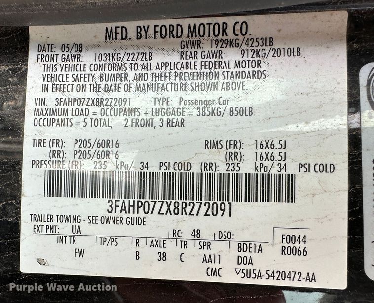 image for item GP9612 2008 Ford Fusion