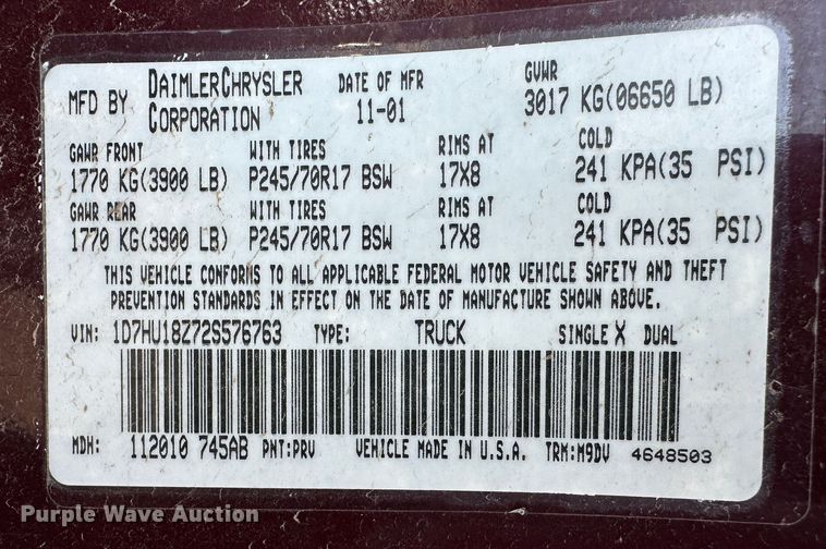 image for item GP9613 2002 Dodge Ram 1500  Quad Cab pickup truck