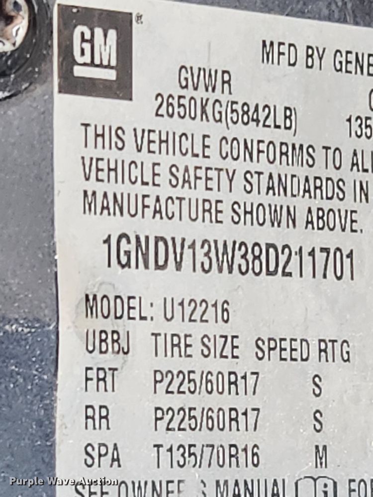 image for item JB9562 2008 Chevrolet Uplander  van