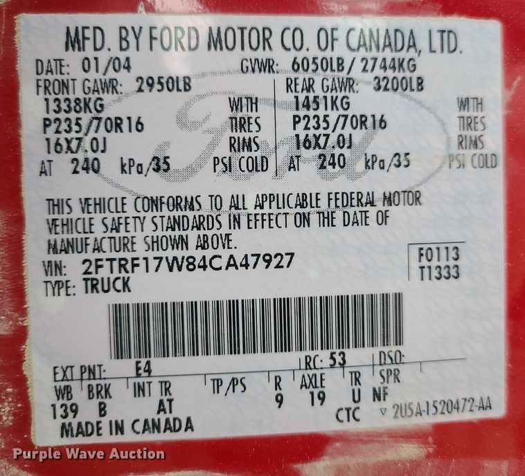 image for item JG9401 2004 Ford F150 Heritage  pickup truck