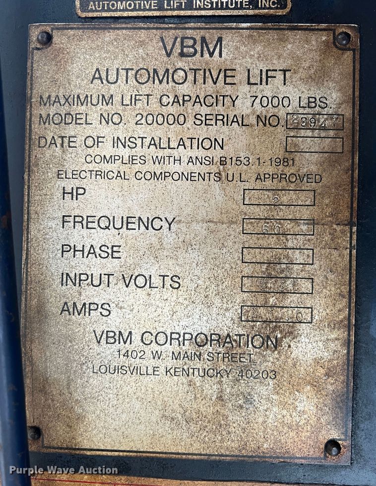 image for item KR9590 VBM 20000  automotive lift