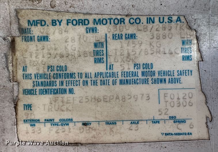 image for item KR9591 1984 Ford F250  flatbed pickup truck