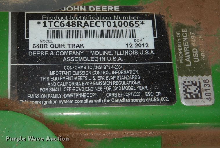 image for item KS9568 John Deere 648R  ZTR lawn mower