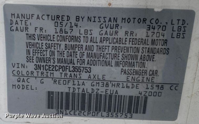 image for item KV9692 2014 Nissan Versa Note