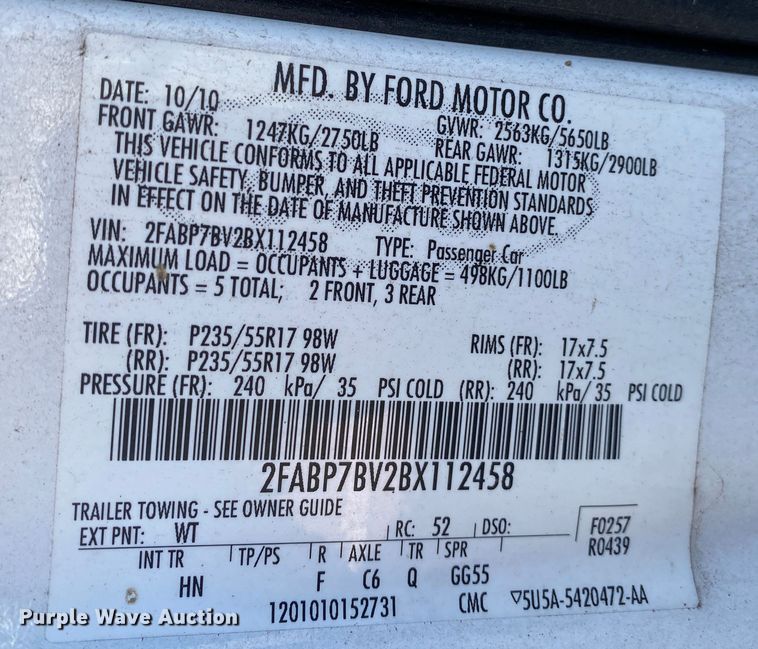 image for item KV9698 2011 Ford Crown Victoria Police Interceptor