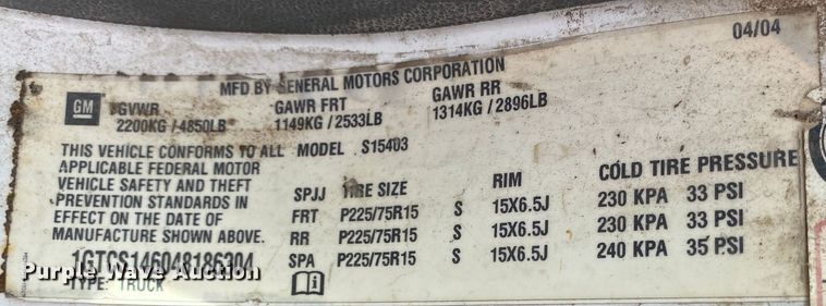 image for item KV9712 2004 GMC Canyon  pickup truck