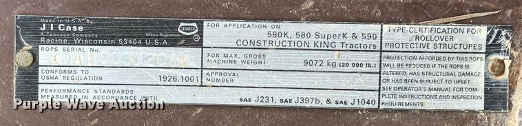 image for item KV9714 1994 Case 580 Super K  backhoe