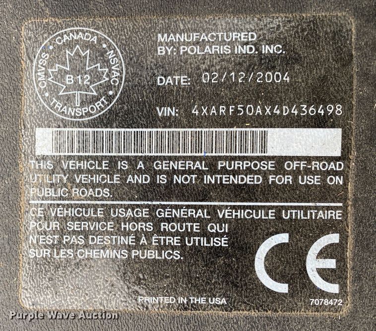 image for item KV9715 2004 Polaris Ranger  utility vehicle