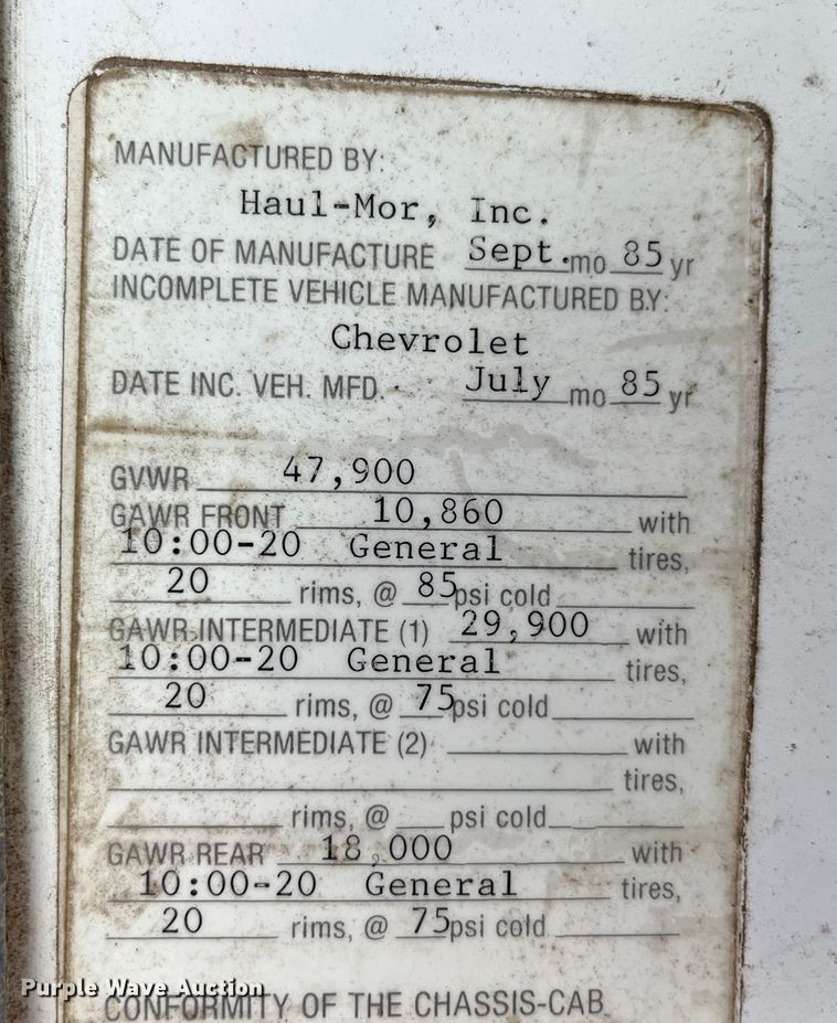 image for item LA9789 1985 Chevrolet C70  dump truck