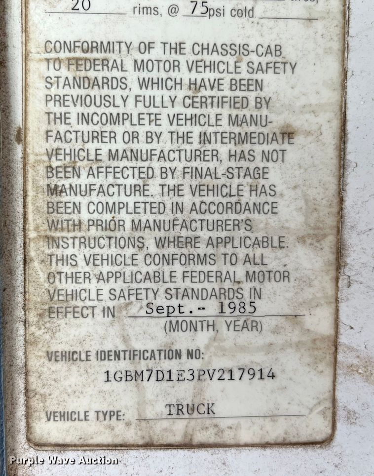 image for item LA9789 1985 Chevrolet C70  dump truck