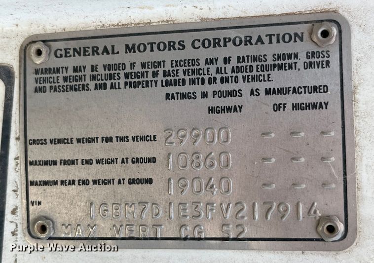 image for item LA9789 1985 Chevrolet C70  dump truck