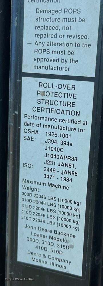image for item LA9791 1992 John Deere 310D  backhoe
