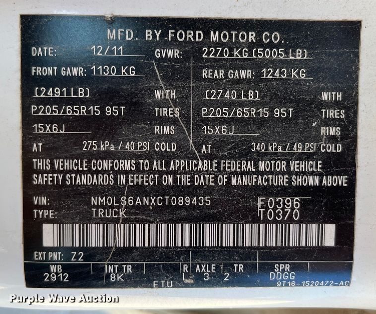 image for item LA9792 2012 Ford Transit Connect XL  van