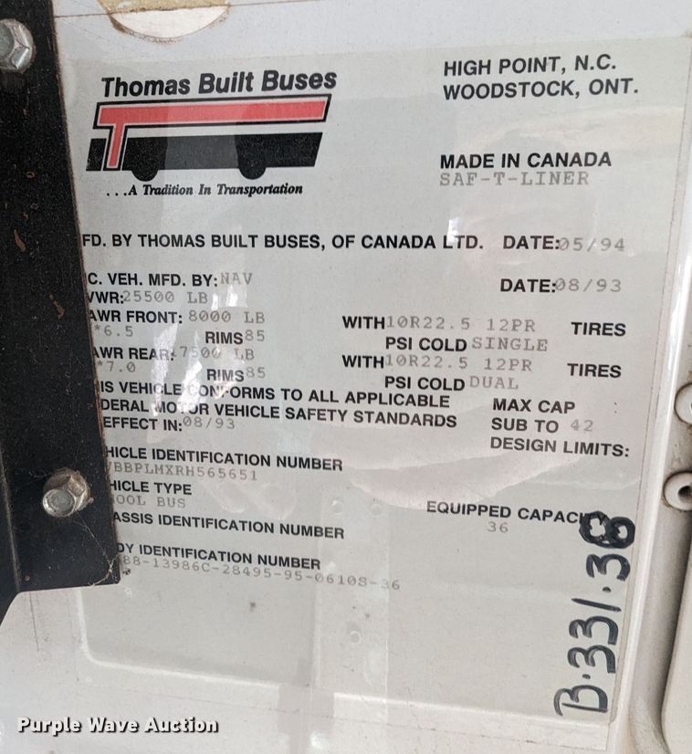 image for item LF9649 1994 International 3800  inmate transport bus