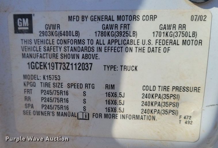 image for item LG9523 2003 Chevrolet Silverado 1500  Ext. Cab pickup truck