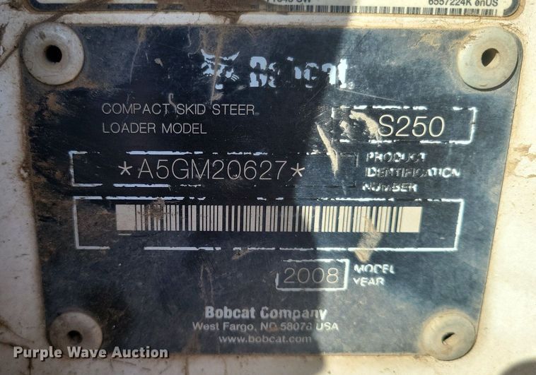 image for item LG9526 2008 Bobcat S250  skid steer loader