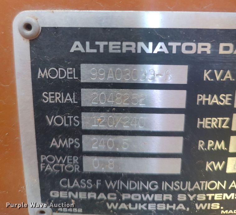 image for item LG9562 1999 Generac 99A03033-S  generator