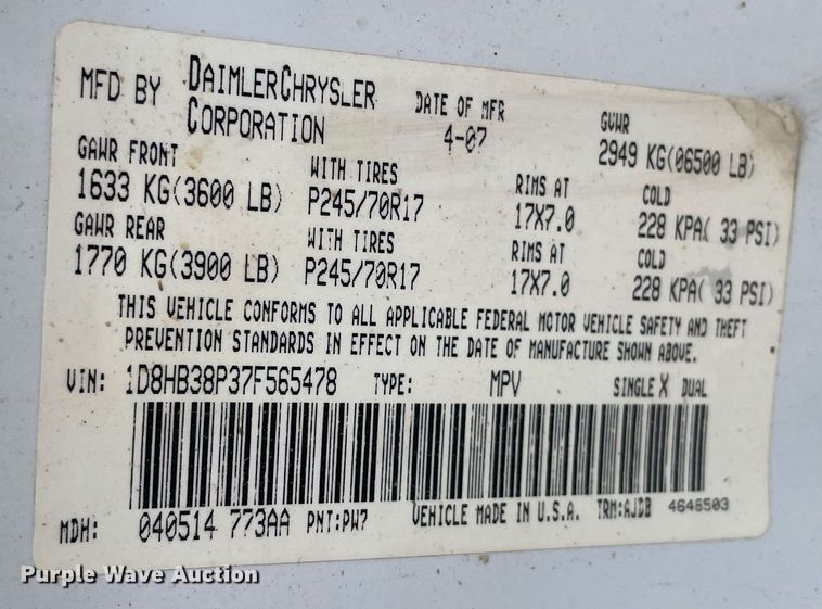 image for item MA9921 2007 Dodge Durango SXT  SUV