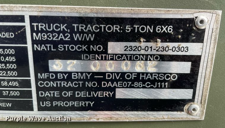 image for item MA9923 1991 BMY M932A2  semi truck