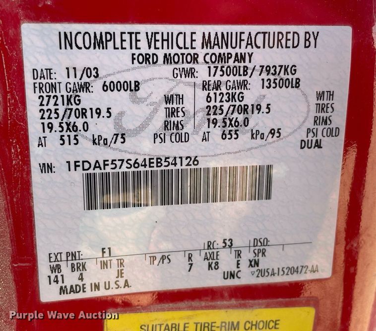 image for item MA9932 2004 Ford F550 Super Duty XL  dump truck