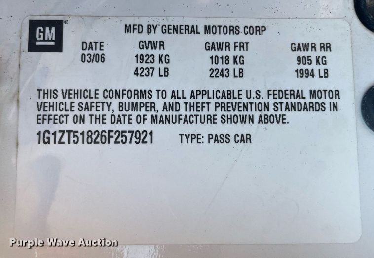 image for item MA9969 2006 Chevrolet Malibu