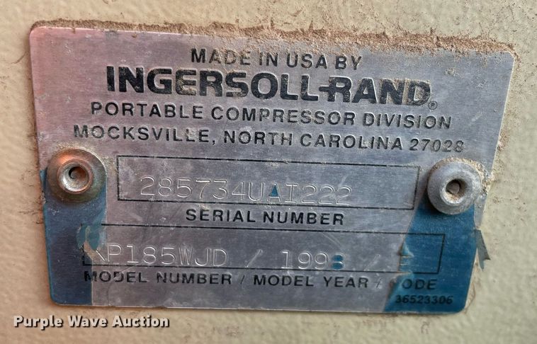 image for item MA9995 1998 Ingersoll Rand 185  air compressor