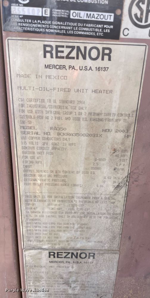 image for item MA9996 Reznor RA350  heater