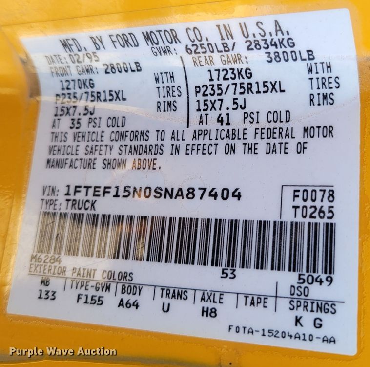 image for item MC9546 1995 Ford F150 XL  pickup truck