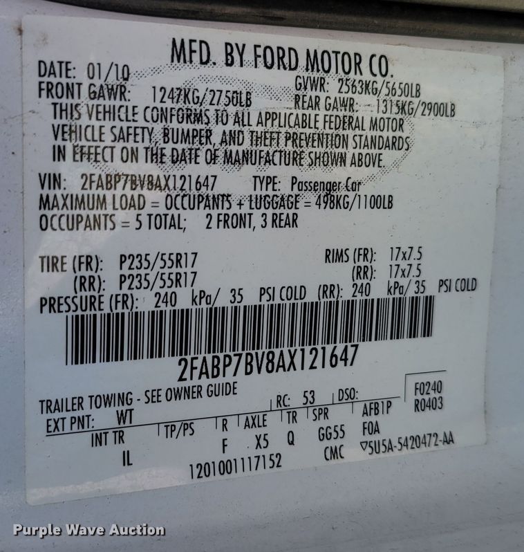 image for item MC9547 2010 Ford Crown Victoria Police Interceptor