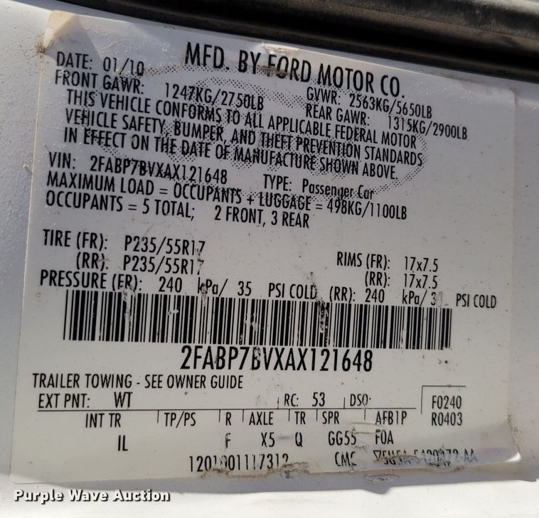 image for item MC9548 2010 Ford Crown Victoria Police Interceptor