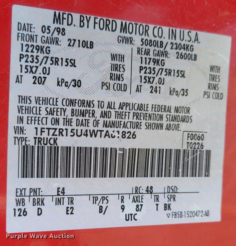 image for item MC9549 1998 Ford Ranger XLT  SuperCab pickup truck