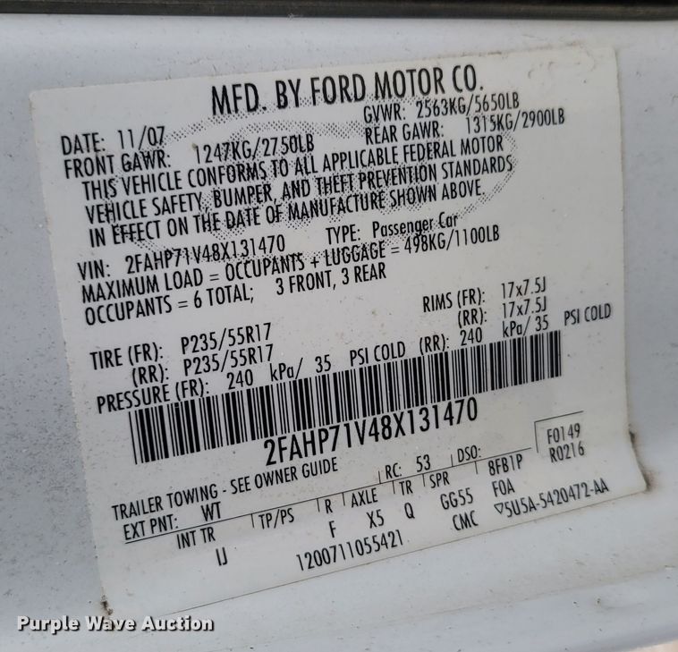 image for item MC9551 2008 Ford Crown Victoria Police Interceptor