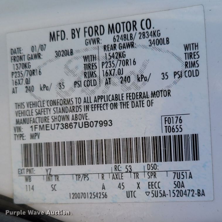 image for item MC9553 2007 Ford Explorer XLT  SUV