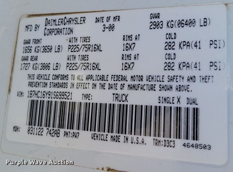 image for item MC9554 2001 Dodge Ram 1500  pickup truck