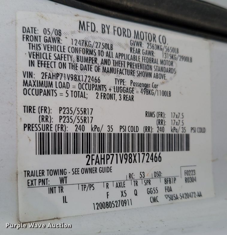 image for item MC9558 2008 Ford Crown Victoria