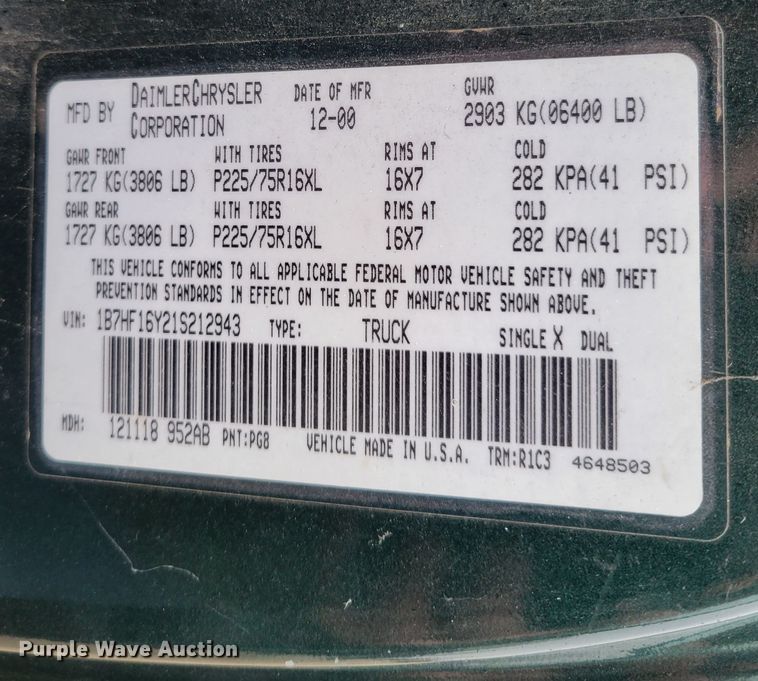 image for item MC9588 2001 Dodge Ram 1500 SLT  pickup truck