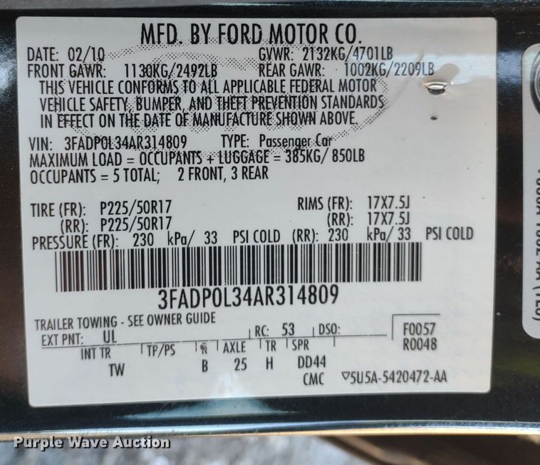 image for item MD9312 2010 Ford Fusion Hybrid