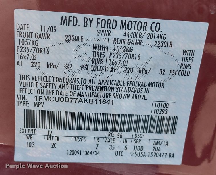 image for item MD9317 2010 Ford Escape XLT  SUV