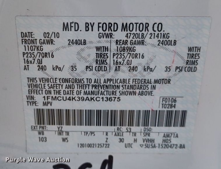 image for item MD9318 2010 Ford Escape Hybrid  SUV