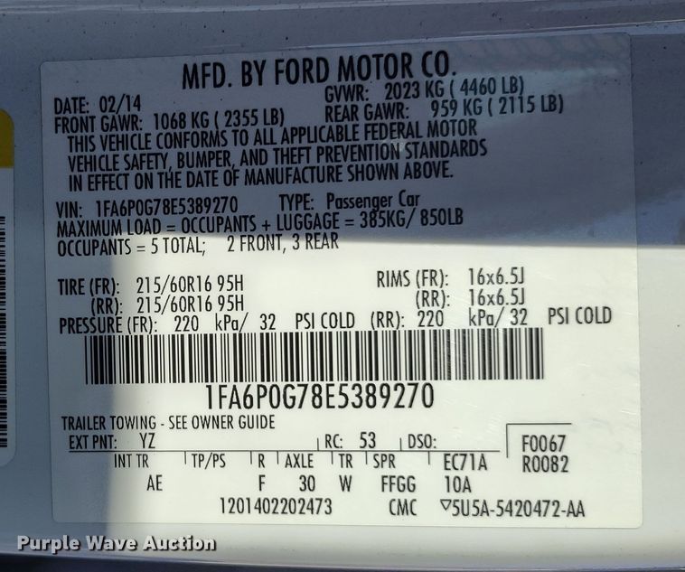 image for item MD9320 2014 Ford Fusion