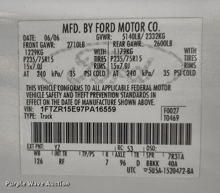 image for item MD9321 2007 Ford Ranger  SuperCab pickup truck