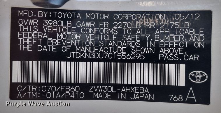 image for item MD9324 2012 Toyota Prius