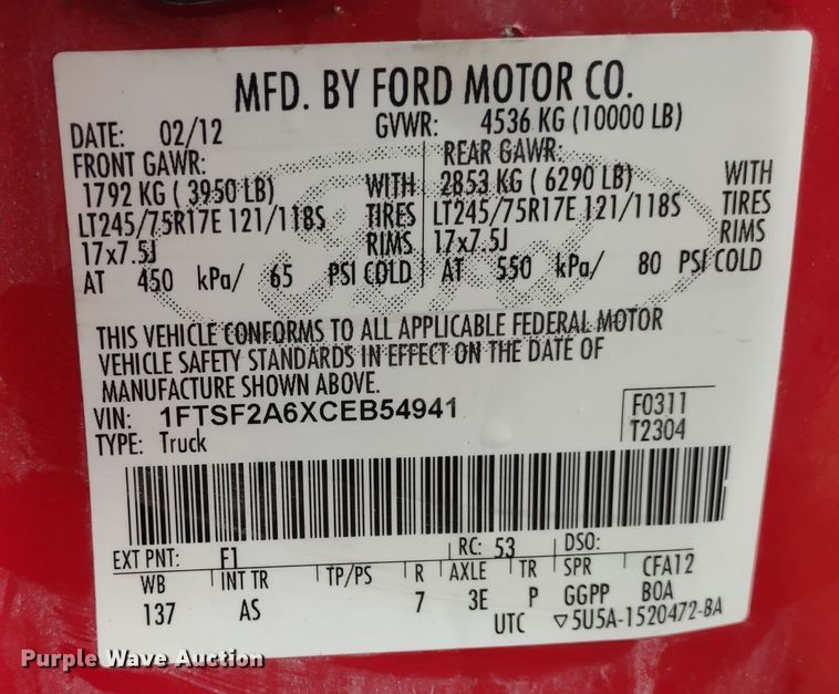 image for item MD9325 2012 Ford F250 Super Duty XL  pickup truck