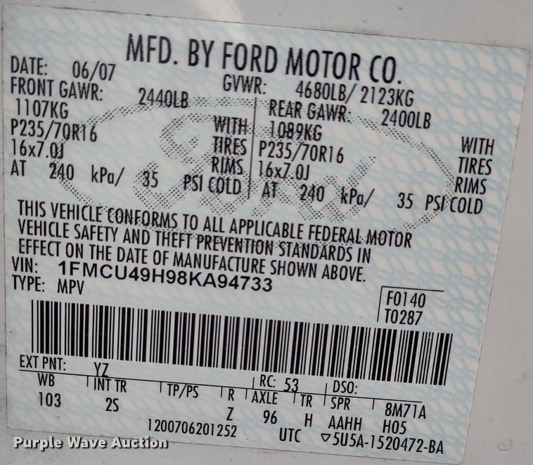 image for item MD9334 2008 Ford Escape Hybrid  SUV